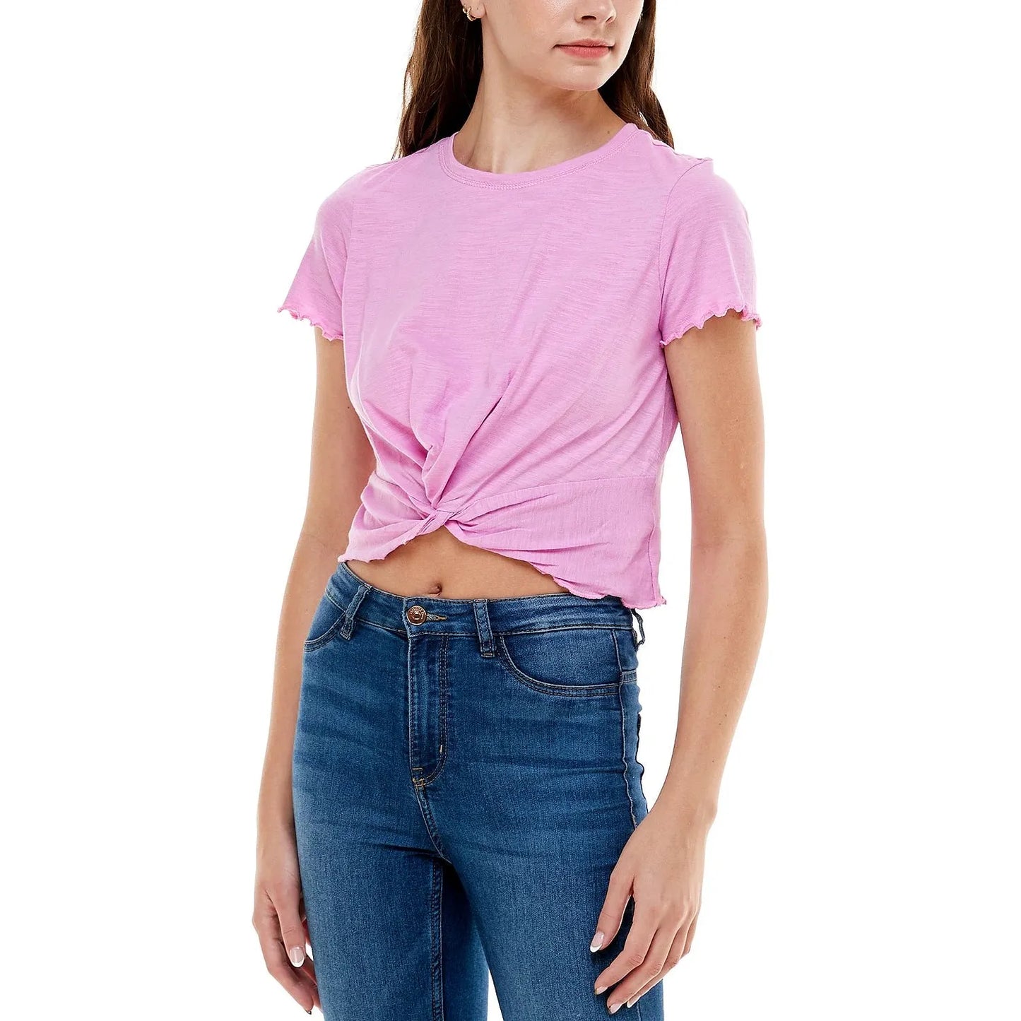 Ultra Flirt Juniors Twist-Front T-Shirt, Pink, Size: XS