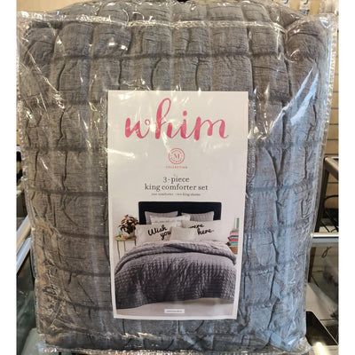 Martha Stewart Collection-Whim by Martha Stewart Collection Seersucker Comforter set 3 pieces Gray(Size: King 264cm X 228cm) - Brandat Outlet